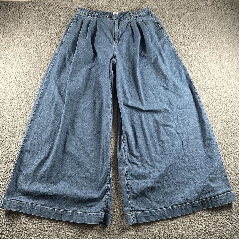 Gap x Doen Wide Leg Trouser Jeans Womens 28/6 Blue High Rise Light Wash Pleated